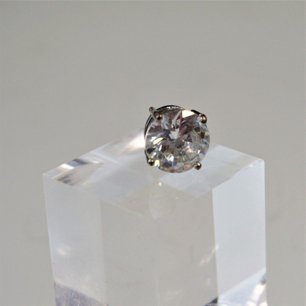 Vintage Cubic Zirconia Solitaire Single Stud Earring Princess Cut Unisex 10 mm